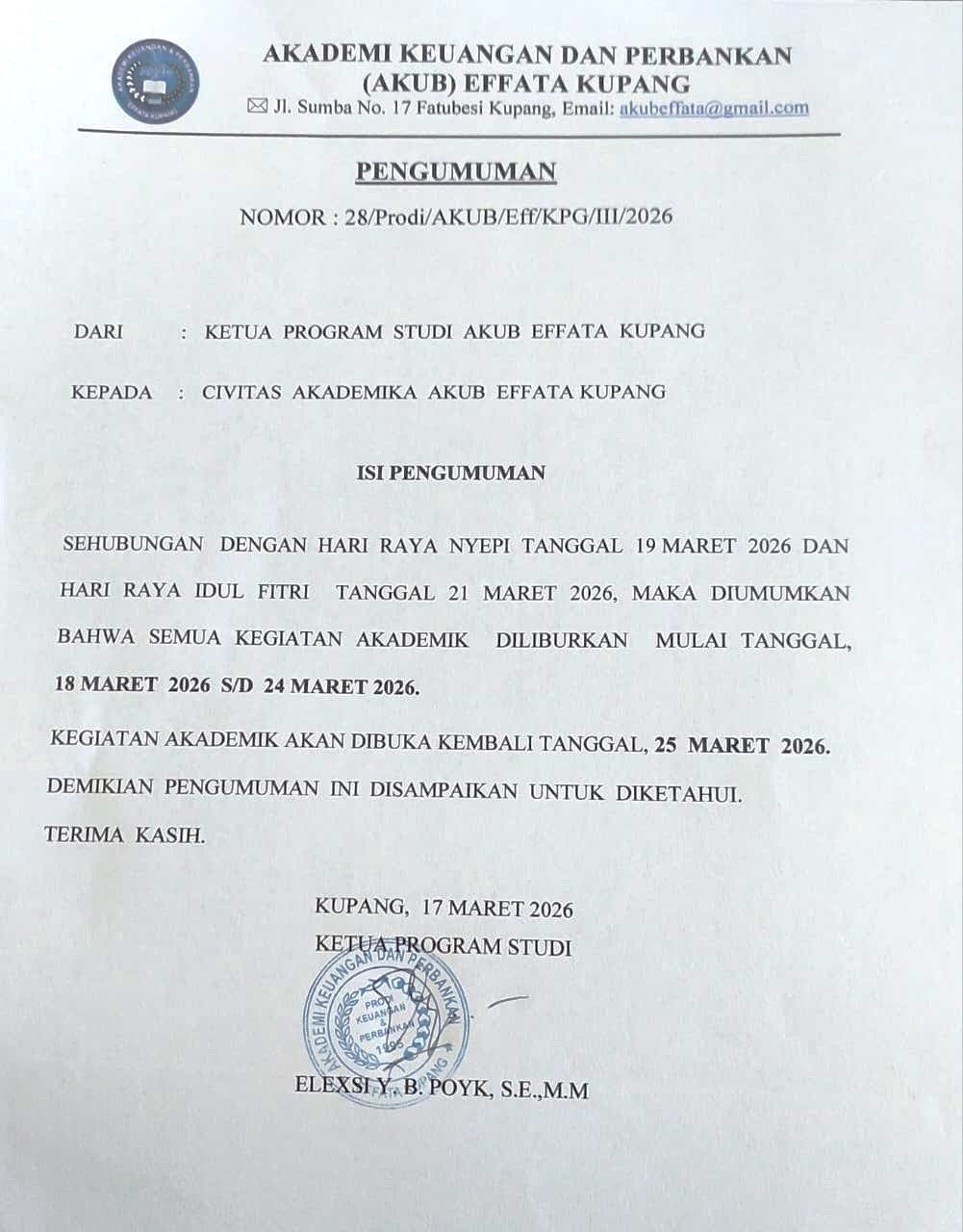 Libur Hari Raya Nyepi dan Hari Raya Idul Fitri Tahun 2026